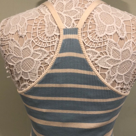 VINCE Cotton Racerback Tank Striped Ribbed Knit Sweater Baby Blue/Cream Stripes - Picture 5 of 8